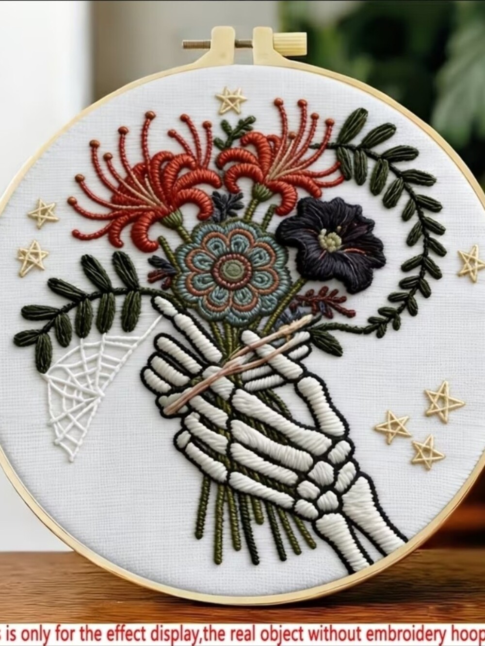 DIY Embroidery for Beginners Craft Kit Skeleton Hands Holding Flowers NWT